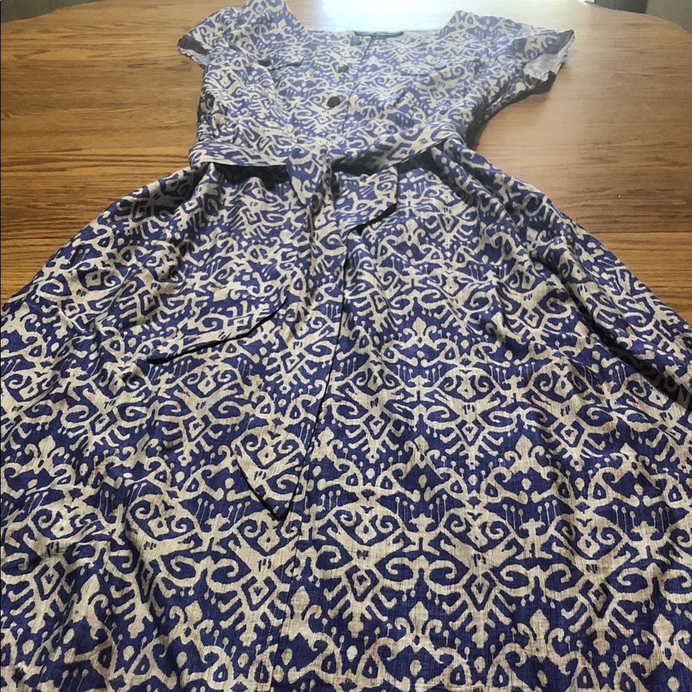 Blue and White Printed Women’s Fit-and-Flare Dress